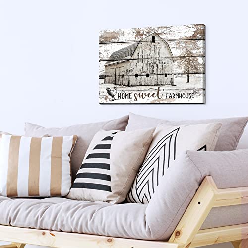 Farmhouse Barn Canvas Wall Art Country Wall Decor For Kitchen Pictures Rustic Home Sweet Signs Poster, Inspirational Quotes Saying Painting White Barn Artwork For Cabin Living Room Decorations 12X16” #TOP6