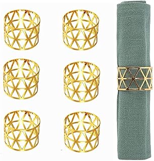 Gold Napkin Rings, 6 Pcs Metal Hollow Napkin Buckle Holder Serviette Ring for Christmas, Thanksgiving, Wedding Birthday Christmas Party Dinner Table Decoration (B Triangle)