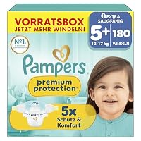 Pampers Premium Protection Größe 5+, 180 Windeln, 12kg-17kg, unser Nr. 1 Haut- und Auslaufschutz – Ansicht 1
