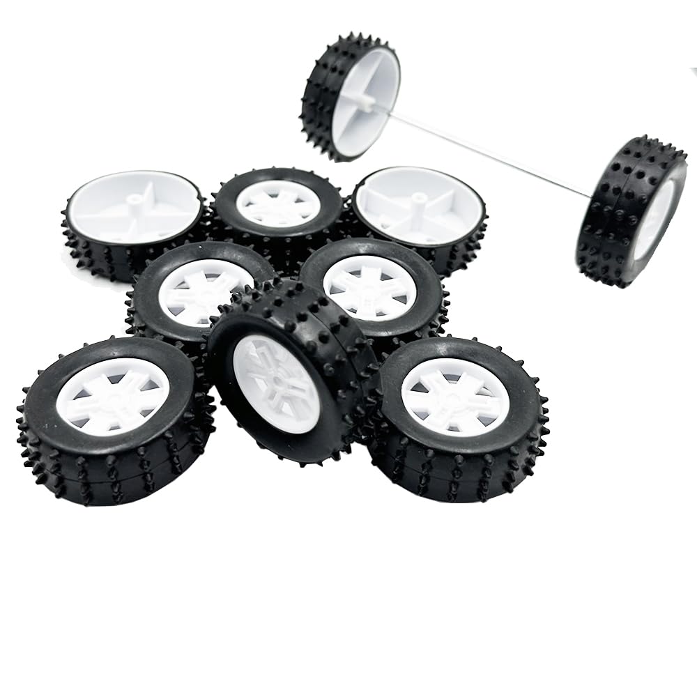 10PCS Toy Car Wheel 47mm Plastic Toy Car Tire Wheels with 5PCS Metal Shaft Round Rod Axles for RC Car Truck Robot DIY Model Toy Parts (2.5x47mm)