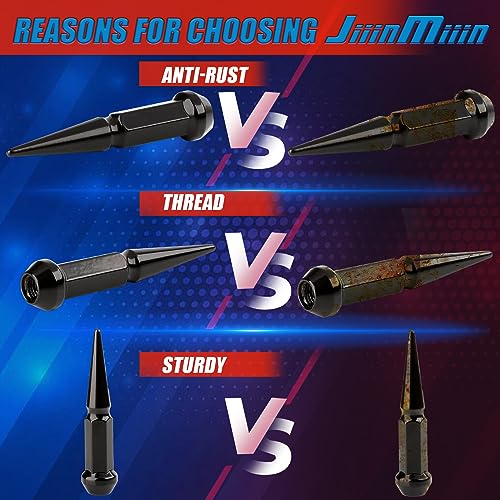 Image of JiiinMiiin M10x1.25 Long Steel Spike Lug Nuts, Thread Pitch 10x1.25, Set of 16 ATV Wheel Nuts with A Socket. [Black]