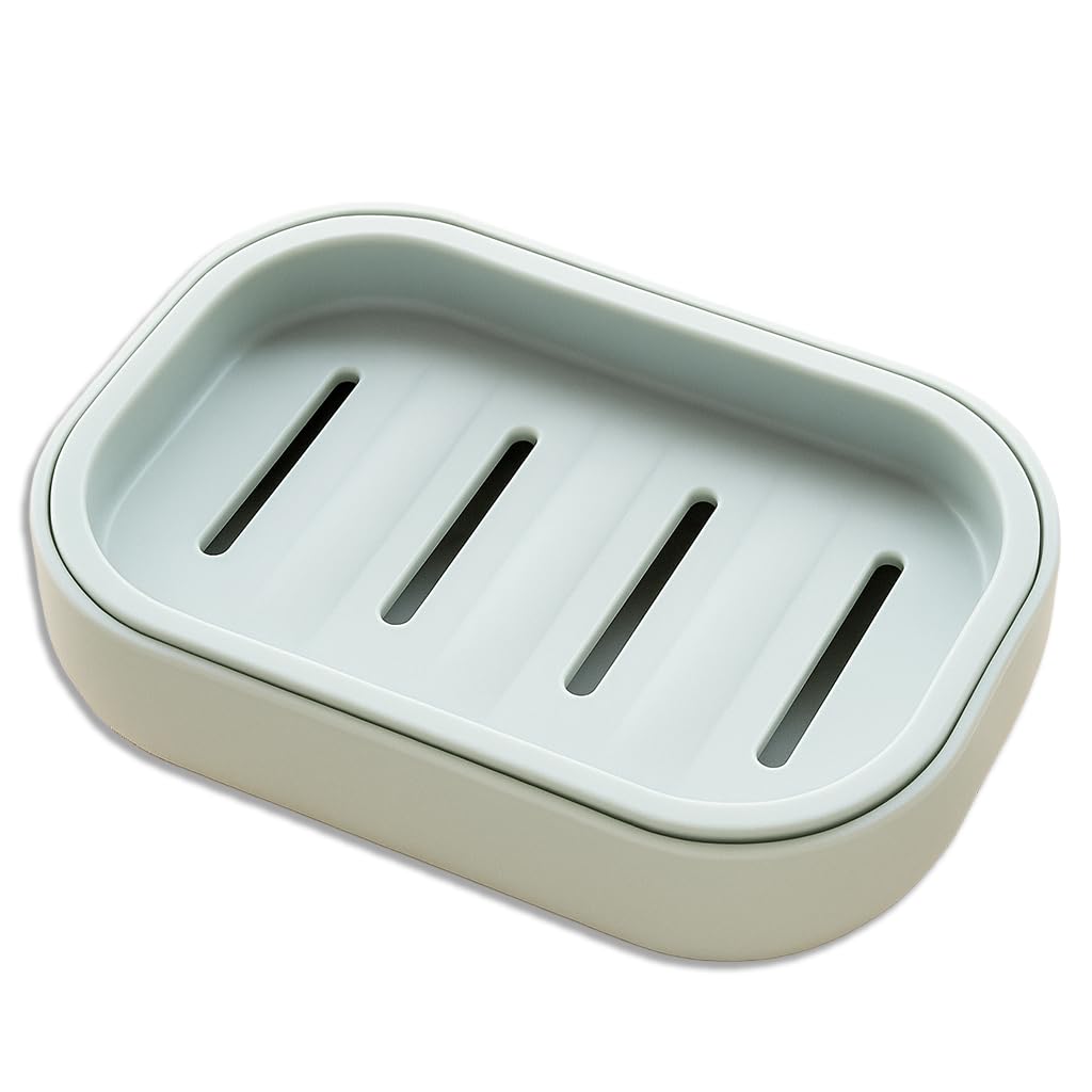 Modern Double-Layer Soap Dish with Drain, Portable Plastic Soap Holder for Bathroom, Dorm, and Students (Gray blue)