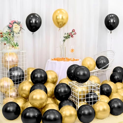 Image of Party Propz Black And Golden Balloons - 25 Pcs Black And Golden Balloons For Decoration | Balloons For Decoration | Golden Birthday Decoration | back golden balloons For Decoration (Latex)