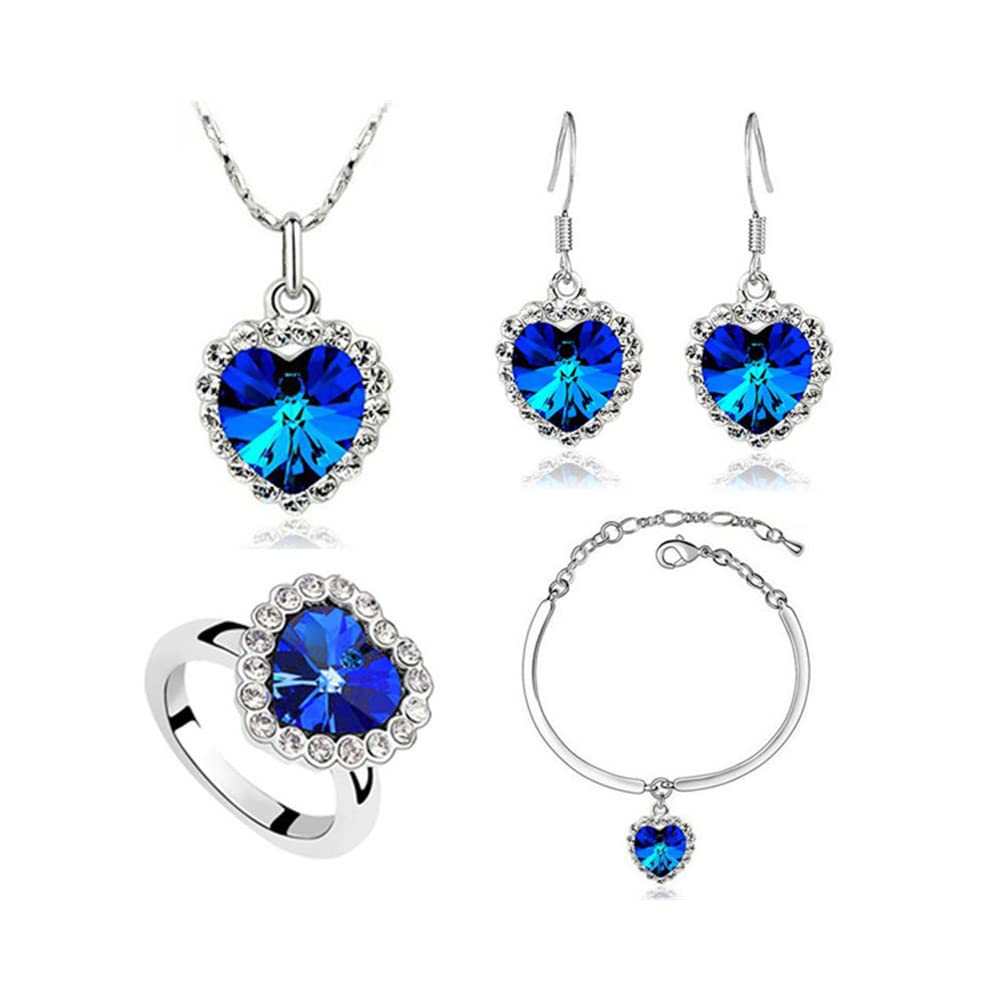 HSAJS Conjuntos de Joyas Plata para Mujer y Niñas,Cristal Juego de Collar y Aretes,Corazón Collares y pendientes de Pulseras Juego de joyas de Boda Fiesta Cumpleaños Día de San Valentín Regalos