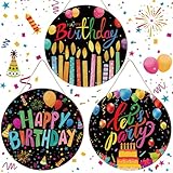 Threehoney 3 Pcs 12 Inch Happy Birthday Wooden Sign Round Wooden Hanging Door Decor Rustic Birthday Door Sign Vintage Party Decoration for Bedroom Living Room Baby Shower Party Supplies