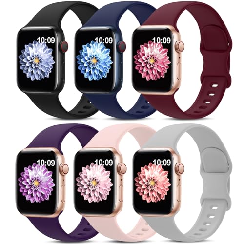 Image of 6 Pack Sport Bands Compatible with Apple Watch Band 38mm 40mm 41mm 42mm 44mm 45mm 49mm 46mm,Silicone Waterproof Strap for iWatch Apple Watch Series 11 10 9 Ultra 8 7 6 5 4 3 2 1 SE Women Men