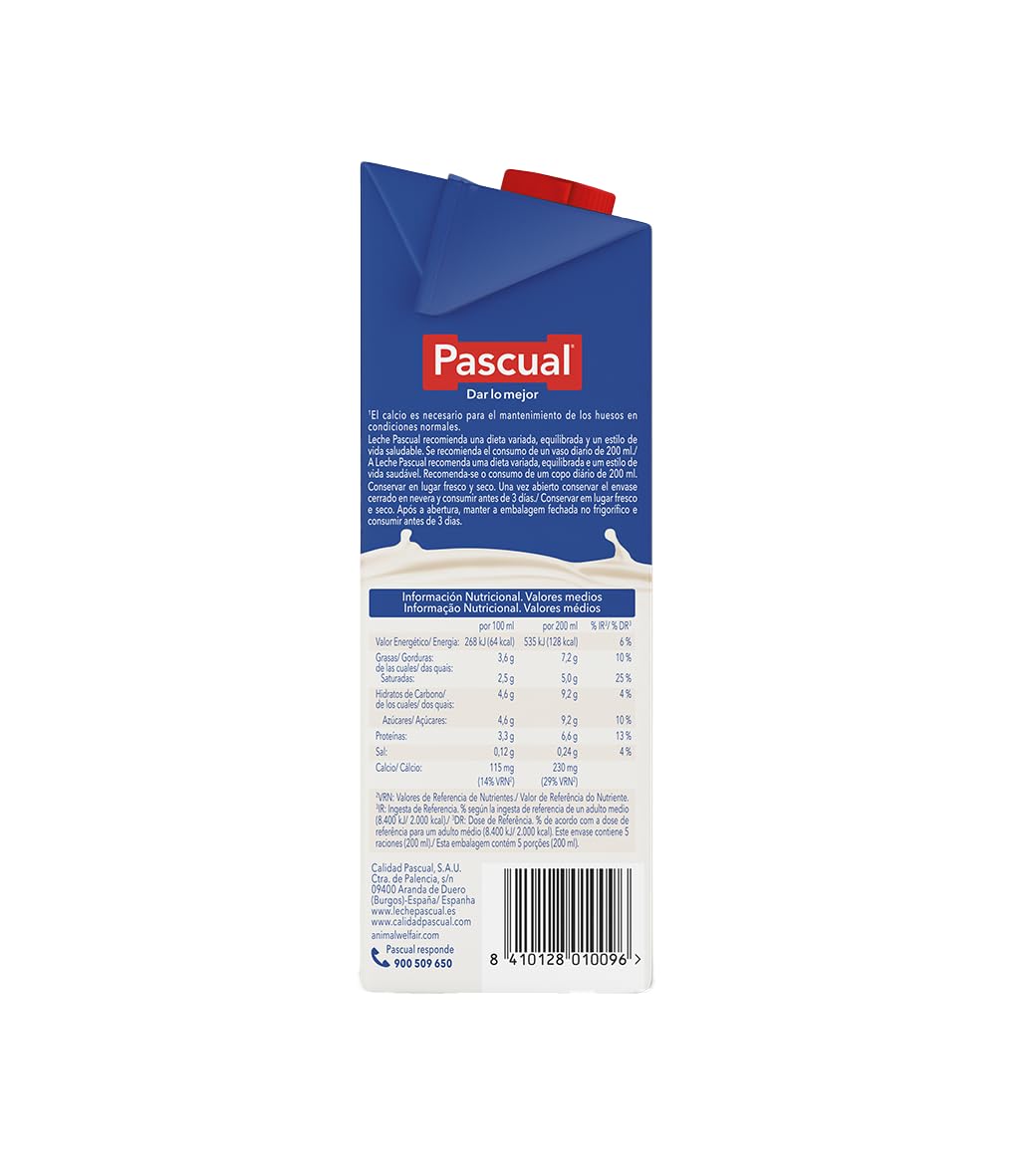 Leche Pascual - Leche Entera - Bienestar Animal - Pack 6 x 1L - Ideal para niños y adultos, Producto Natural y Saludable — view 3