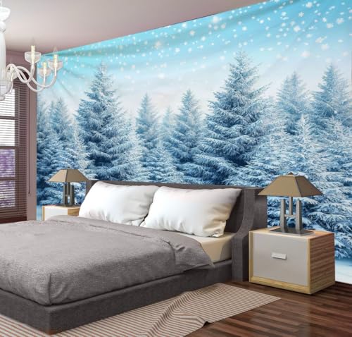 Couverture murale hiver pins enneigés pour une ambiance cocooning