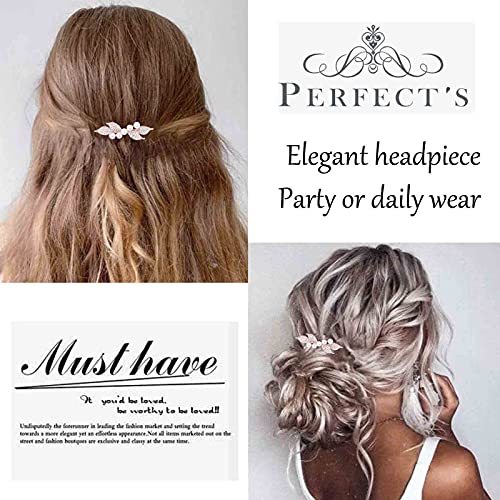 Yheakne Bridal Pearl Rhinestone Hair Clip Barrette Shining Headwear Crystal Hair Barrette Clip Wedding Headpieces Hair Accessories For Women And Girls (Rose Gold) #TOP5