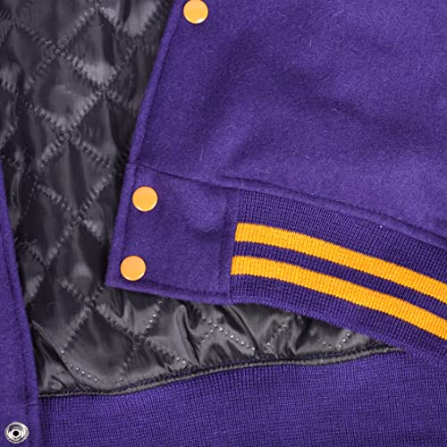 Mens Fit Varsity Baseball Jacket/Club Corp Mens Premium College Varsity Jacket High School Letterman Bomber/Sleeve Varsity Bomber Jacket (Purple/Gold, L) #TOP4