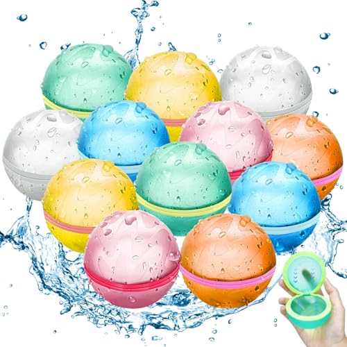 12 Piezas Globos de Agua Reutilizables,Bolas de Agua Recargables Autosellante de Llenado Rápido,Globos de Agua Verano Splash Fun,Exteriores Piscina Playa Fiestas