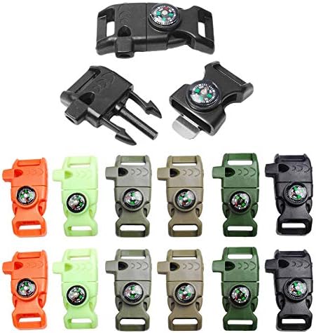 5/8 Inch Compass Flint Scraper Fire Starter Whistle Buckle Paracord Bracelet Outdoor Camping Emergency Survival Travel Kits