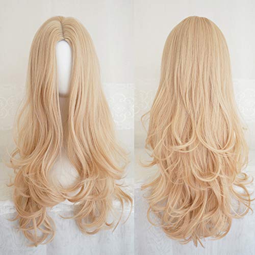Perruque de cheveux longs et bouclés or clair postiche blond ondulé femme