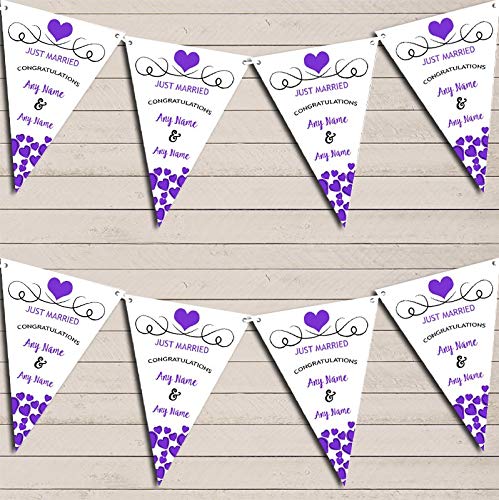 Hearts Party Decoration Just Married Purple Wedding Day Bunting Party Venue Decoration Party Flag Banner Garland