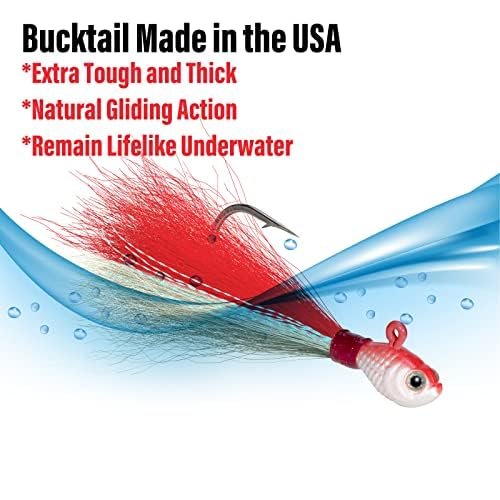 image for Dr.Fish 3 Pack Bucktail Jig Saltwater Fishing Jig Buck Tail Hair Lure 