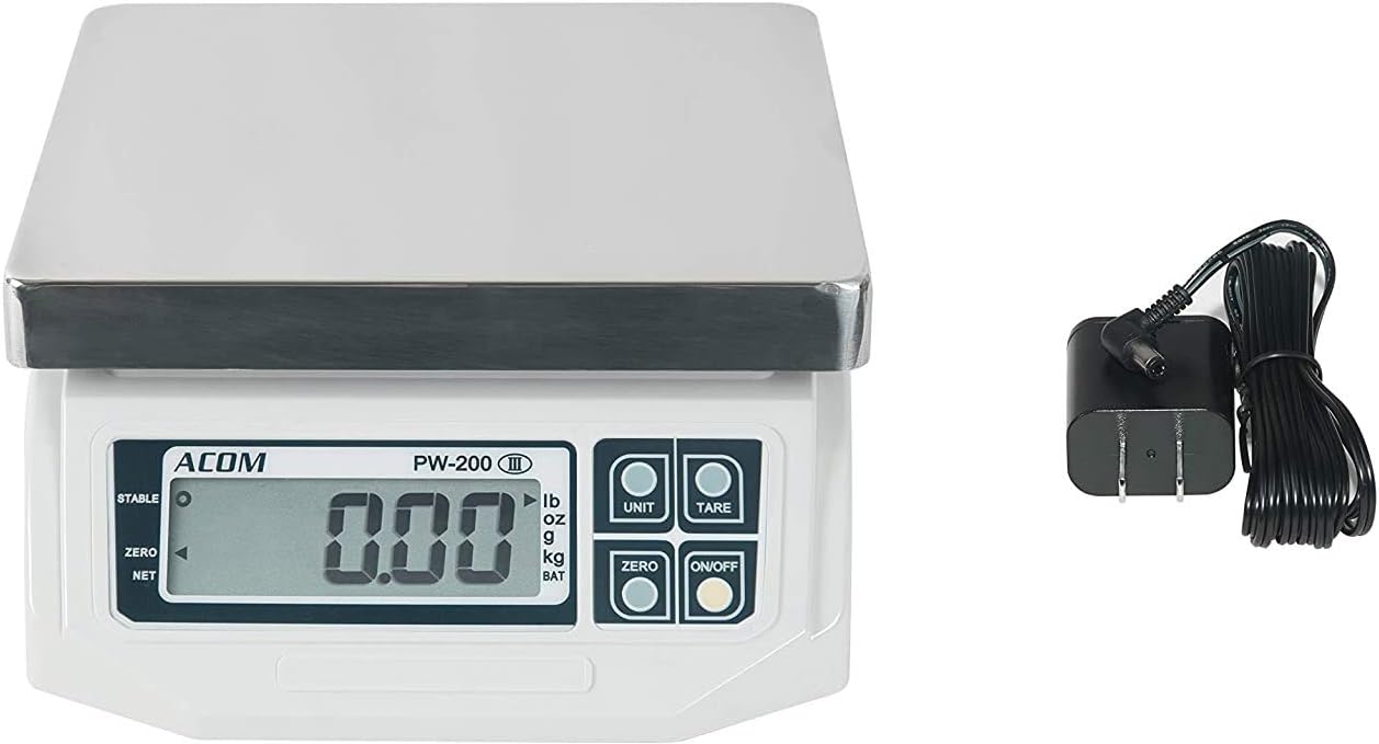 ACOM APW-200 Digital Portion Control Scale, Lb/Oz/Kg/g Switchable, Low Profile Design, 30lb Capacity, 0.01lb Readability, Single Display, NTEP Legal for Trade COC #18-060A1