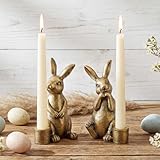 Yungyan Set of 2 Gold Taper Candle Holders Vintage Easter Bunny Candle Holder Vintage Rustic Pedestal Candlesticks, Easter Bunny Decorations, Rabbit Table Centerpieces for Fireplace Mantle Dining