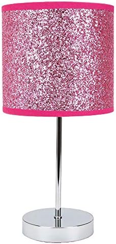 Contemporary and Novelty Pink Glitter Table Lamp with Chrome Plated Base and On-Off Switch - Perfect for Kids Bedroom - 40w Maximum SES Bulb by Happy Homewares