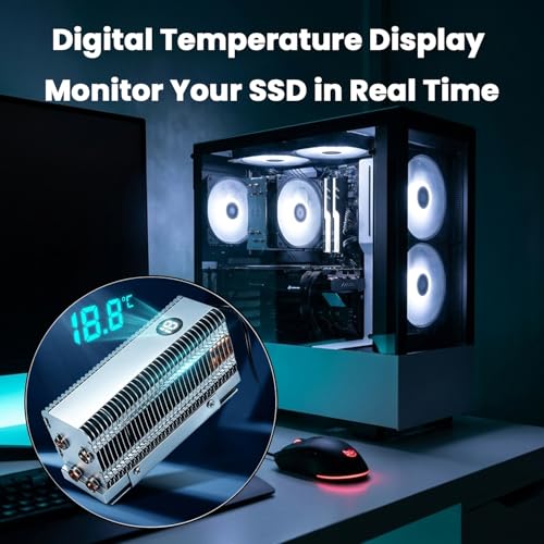 Image of ZORBES M.2 2280 SSD Heatsink with Digital Temperature Display, High Performance Aluminum Fin & Copper Heat Pipe Cooler for PCIe 4.0 /5.0 NVMe SSD, Thermal Cooling Solution, 11x5x8x3.5cm