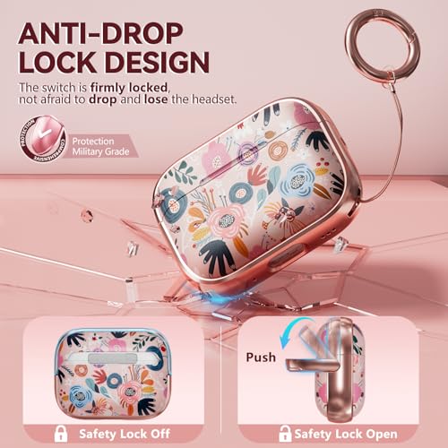 Image of Inesore for AirPods Pro 2nd /1st Case (2023-2019)-Pink Berry Flower | with Safty Lock,Two-Piece Design,with Gold Keychain & Clean Pen,Support Wireless Charging,Cute Luxury Case for Women Girly