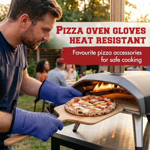 Image of KITCHEN PERFECTION Silicone Pizza Oven Gloves -Extreme Heat Resistant Gloves for Outdoor & Indoor Pizza Ovens -Waterproof Oven Mitts Compatible with Ooni, Ninja, Gozney & More|Superior Set+3 Bonuses