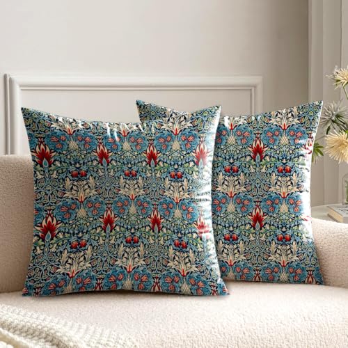 HUASHUZI Kissenbezug Kissen William Morris deko für sofakissen kissenbezüge 2er Set doppelseitiges Muster dekokissen couchkissen kissenhülle Sofa Schlafzimmer Wohnzimmer Zimmer zierkissen