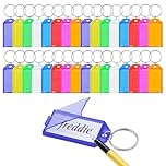 GGXZHT 32 Pack Key Tags with Labels- 8 Assorted Colors Key,Key fobs with with Split Ring Label Window,Keyrings Tags for Keys,Pets,Luggage,Travel, USB Flash Drives