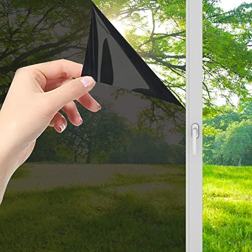 OFHome Window Tint for Home One Way Daytime Privacy Window Film Sun Blocking Anti UV Window Sticker Heat Control Self-Adhesive Sun Film for Office Living-Room, Magic Black 15.7"X118"