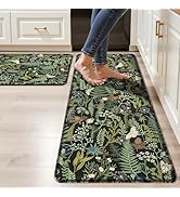 Black Green Botanical Kitchen Rugs Set of 2 Plant Leaf Anti-Fatigue Kitchen Mat Natural Comfort S...