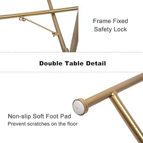 Miniatura 4 de NC Modonery - Mesa auxiliar redonda de metal plegable de 2 niveles con bandeja extraíble utilizada para aperitivos decorativos, café, mesa auxiliar