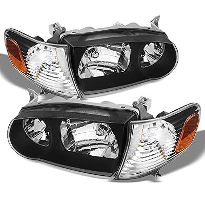 AKKON - For Black Bezel 2001-2002 Toyota Corolla E110 Headlights Front Lamps Direct Replacement Left + Right