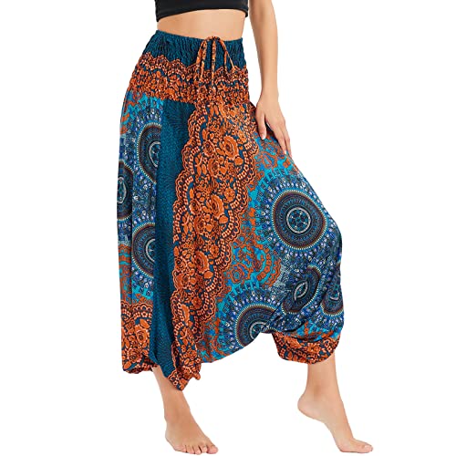 Combinaison pantalon large en tissu leger et respirant imprime fleuri style thai