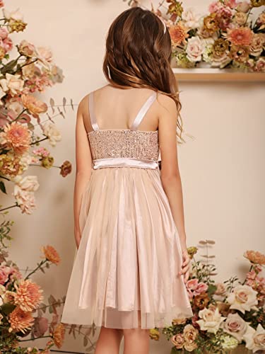 WDIRARA Girl's Sequin Dress Sleeveless Belted Mesh A Line Elegant Party Cami Dress2