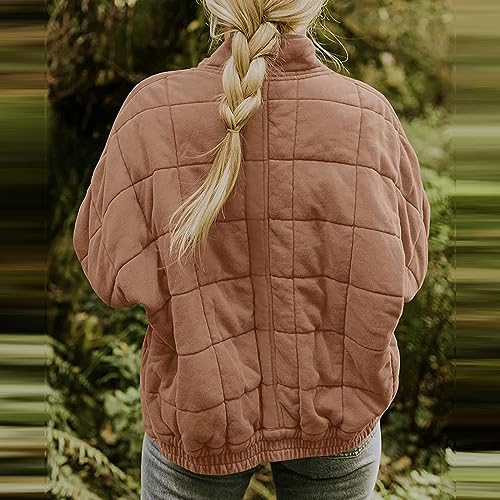 Quilted Jackets for Women Lightweight Puffer Zip Up Coats Winter Warm Bomber Jacket Oversized Outerwear with Pockets3