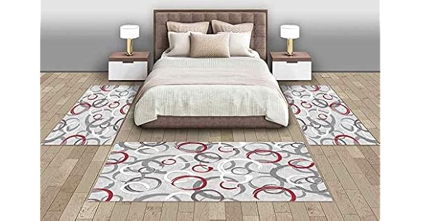 Karisik Renk Gri Kirmizi Beyaz Yatak Odasi Halisi Hs91382c Amazon Com Tr