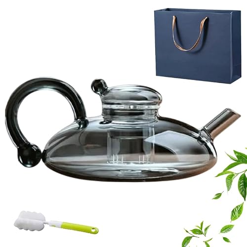 20 OZ Electric Glass Teapot with Warmer,New Glass Electric Tea Kettle with Infuser, 9-Temperature 1000w Heating Ceramic Stove, TeaPot Set with Infuser for Tea & Coffee (Grey-without Base)