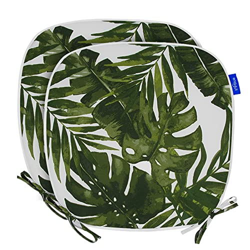 SleepMan Outdoor 17"x16" Chair Cushions with Ties Set of 2, Water Resistant All Weather U-Shape Seat Pads for Patio Garden Furniture Indoor Fade Resistant Patio Cushions (Green Ieaf)