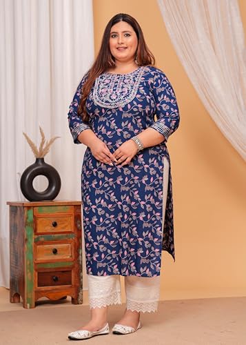 Image of LABULY Women Embroidery Printed Women Gotta Work Casual Rayon Plus Size Kurta