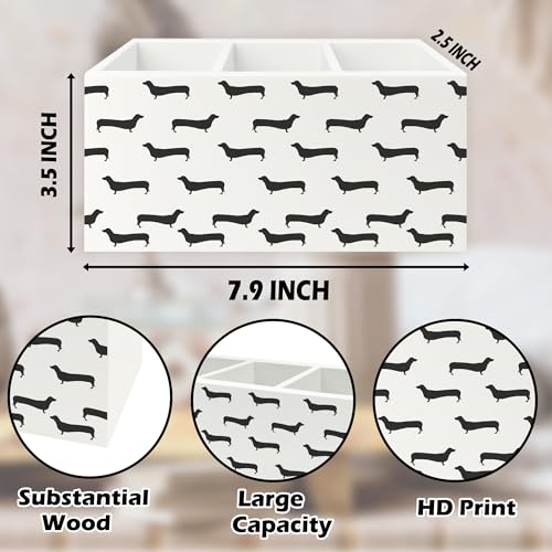 Image of Black Dachshund Pen Pencil Holder Organizer for Desk, Weiner Dog Gifts Wooden Box Signs Decorations for Home Office Desk Tabletop, Dachshund Lovers Gifts for Women Men