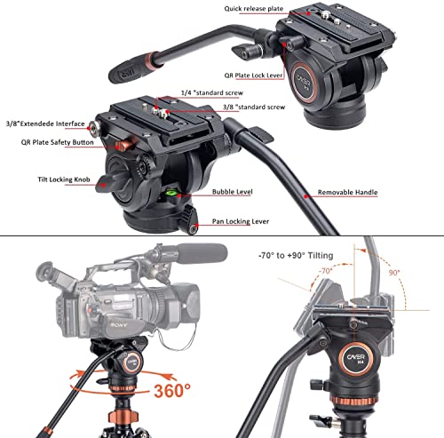 Cayer CF2451 Trépied vidéo 67 Pouces en Fibre de Carbone avec tête de traînée Fluide, trépied DSLR Compact à 4 Sections Convertible en Monopode, pour Appareil Photo Reflex numérique Canon Nikon Sony - Image 3