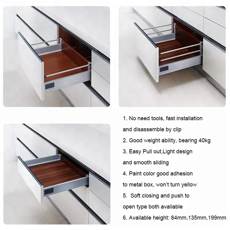 Image of DBR Innotech Drawer for Modular Kitchen & Office Tandem Box with Full Extension Double-Walled System with Railing Pack of 1 Set (4 x 20 Inche, White)