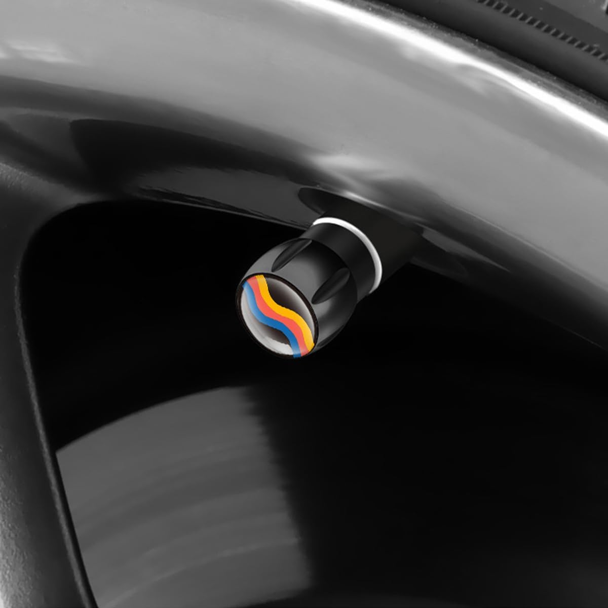 Car Tire Valve Stem Caps, 4PCS Wave Aluminum Alloy Leakproof Vehicle Tyre Valve Stem Cover with Rubber Ring, Dustproof Automotive Wheel Air Caps, Universal for Trucks SUVs Sedans (Black) - Image 3