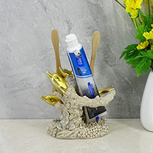 3D Resin Toothbrush Holder Family Dolphins. The Dolphinsocean Animal Landscape .Hygienic Toothbrush Storage. Bathroom Organizer For Toothbrush, Toothpaste Or Razor, Family Bathroom Decor (Sandstone) #TOP2
