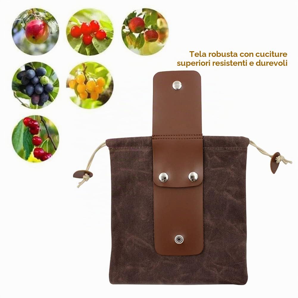 Borsa per foraggiamento in tela cerata, pieghevole, per campeggio, attività all'aperto, per conservare funghi, impermeabile, in pelle per bushcraft, marrone, per viaggi, campeggio