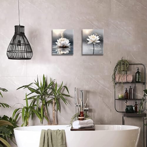 Image of Framed Zen Lotus Flower Wall Art,White Lotus and Butterfly Canvas Prints