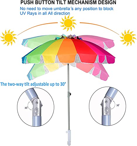 Ammsun 7.5 Foot Heavy Duty High Wind Beach Umbrella With Sand Anchor & Tilt Sun Shelter, Uv 50+ Protection Outdoor Sunshade Umbrella With Carry Bag For Patio Garden Beach Pool Backyard (Rainbow-2Pack) #TOP2