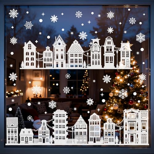 LIHAO Fensterbilder Weihnachten Häuser Fensteraufkleber Selbstklebend...