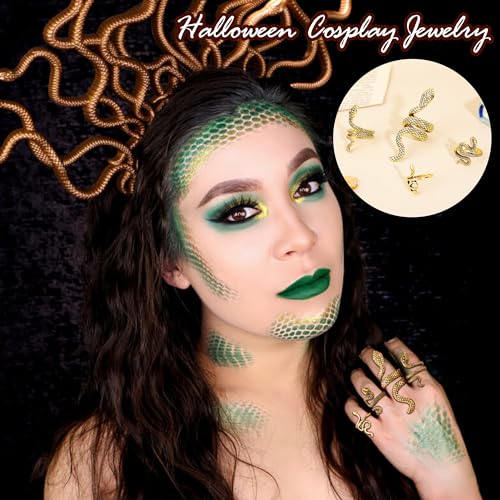 Frodete Snake Stackable Rings for Women Snake Ring Jewelry Adjustable Vintage Reptile Serpent Rings Halloween Party Favors Medusa Costume Accessories3