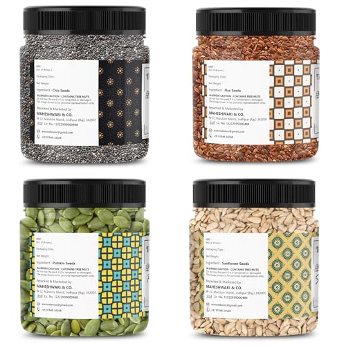 Image of TEMPERADO 4 Seeds Combo Pack Chia Pumpkin Sunflower Flax 100 g x 4 Seeds Mix Raw Super Seeds Blend for Eating Weight Loss Diet Fiber Rich Healthy Snack Daily Nutrition