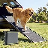 Veehoo Telescoping Dog Ramp for Car Truck SUV, 71" Long 20" Wide Lightweight Aluminium Dog Ramps with Non Slip Surface for Large Dogs, Portable Compact Outdoor Pet Ramp, Up to 110lbs